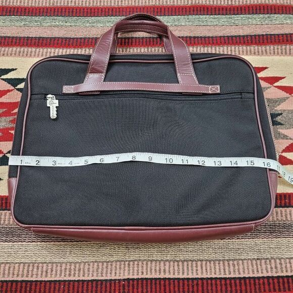 Jack Georges Black Brown Canvas Leather Messenger Laptop Bag Carry On Simple - Picture 10 of 12